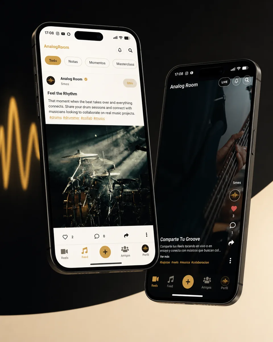 Analog Room Feed and Reels displayed on two phones